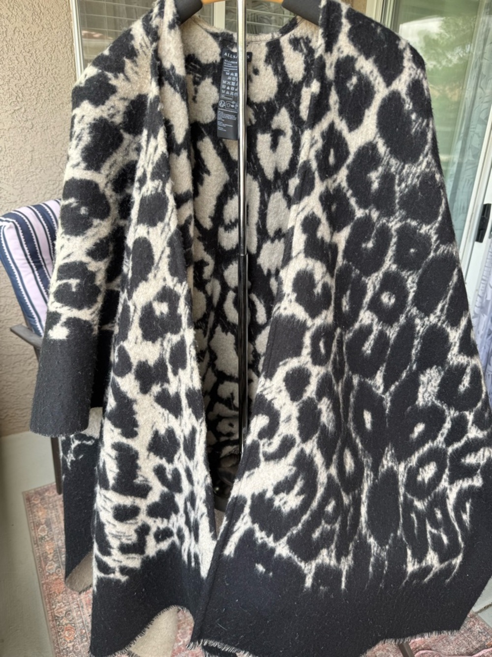 All Saints Black & Cream Leopard Print poncho style wrap - Picture 11 of 11